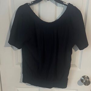 CAbi Tightrope NAVY short sleeve sweater size M. EUC